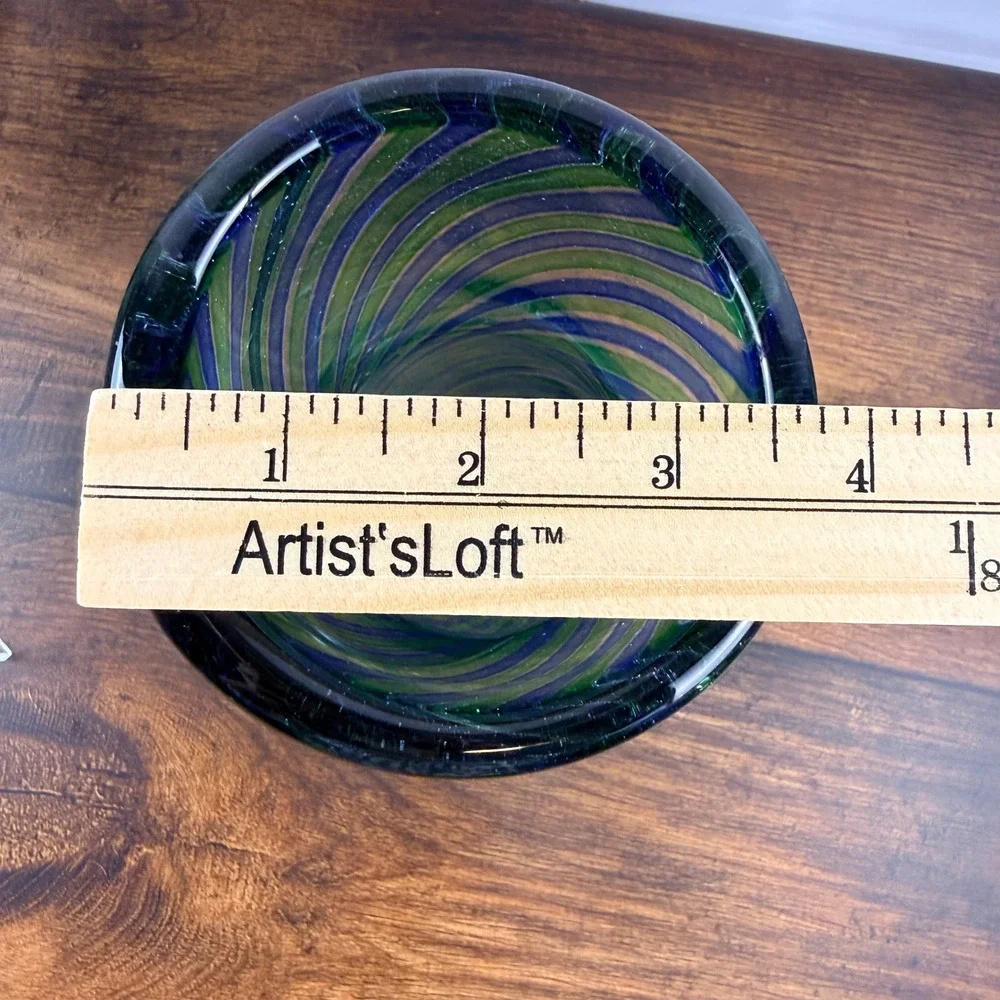 Italian Art Glass Vase Blue Green Striped Blown Glass Murano Mid Century